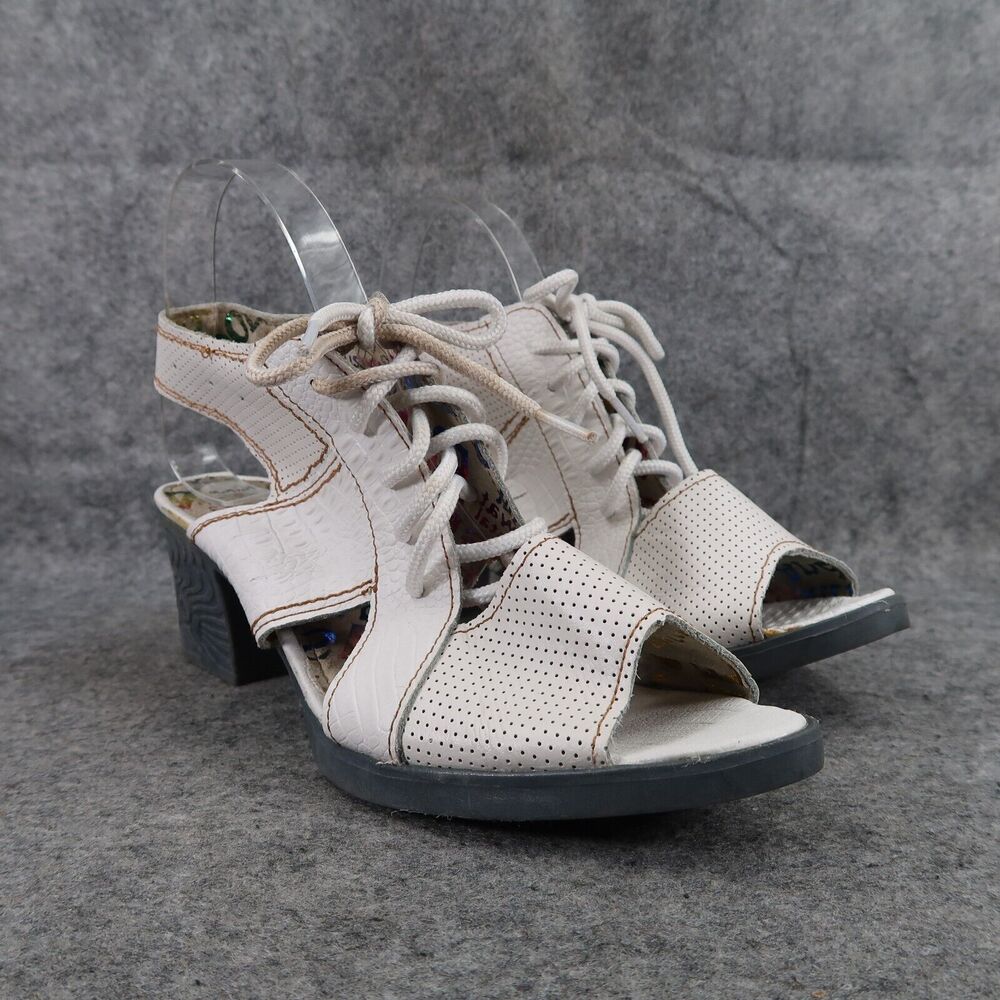 TMA Eyes Shoes Womens 40 Sandal Fashion Lace Up Leather White Block Heel Comfort